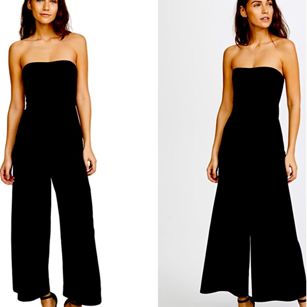 SALE! Fascination figure flattering black stretchy strapless wide leg jumpsuit